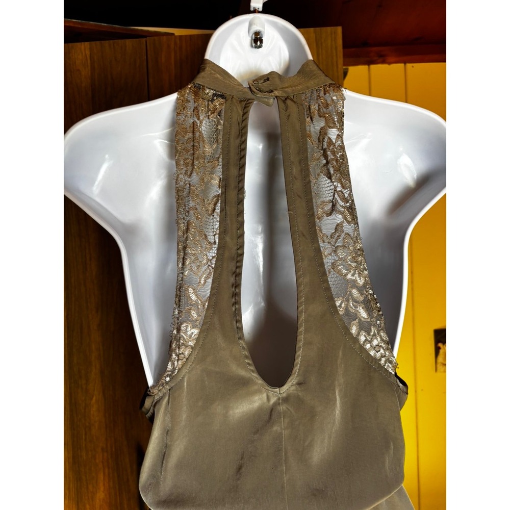 306. GLAM Halter Neck Lace Back Mini Dress Sleeveless Open Back Cocktail Size L - Picture 4 of 5
